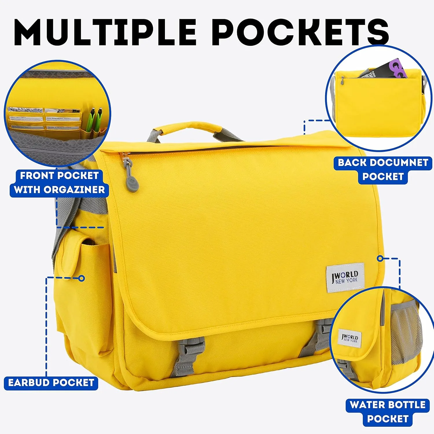 J World New York Thomas Laptop Messenger Bag for Women & Men. Kids Computer Bookbag