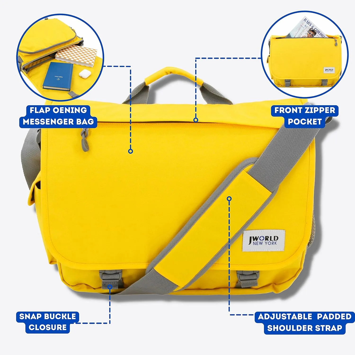 J World New York Thomas Laptop Messenger Bag for Women & Men. Kids Computer Bookbag