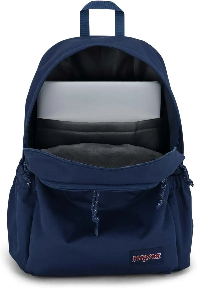 JanSport Lounge Pack – Large Main Compartment, Dual Water Bottle Pockets, Front Drawcord Pocket, Padded Laptop Sleeve, Navy
