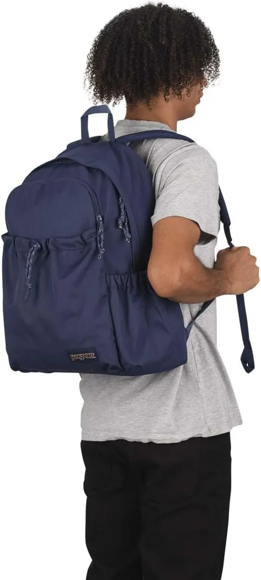 JanSport Lounge Pack – Large Main Compartment, Dual Water Bottle Pockets, Front Drawcord Pocket, Padded Laptop Sleeve, Navy