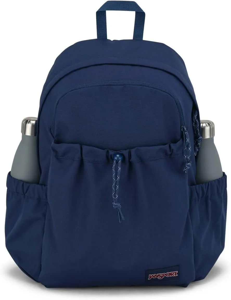 JanSport Lounge Pack – Large Main Compartment, Dual Water Bottle Pockets, Front Drawcord Pocket, Padded Laptop Sleeve, Navy