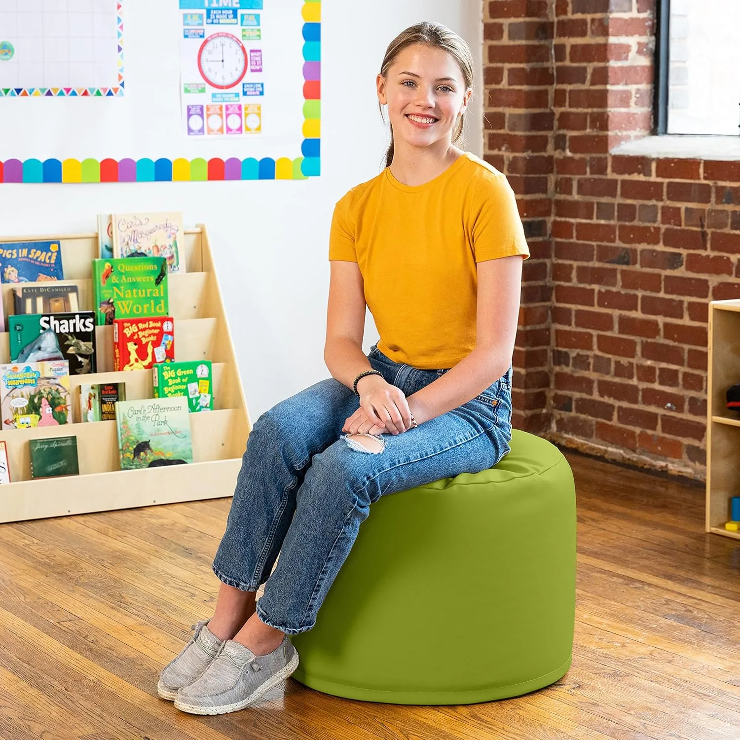 Jaxx Mallo Modular Pouf Classroom Bean Bag Seat, Premium Vinyl - Green