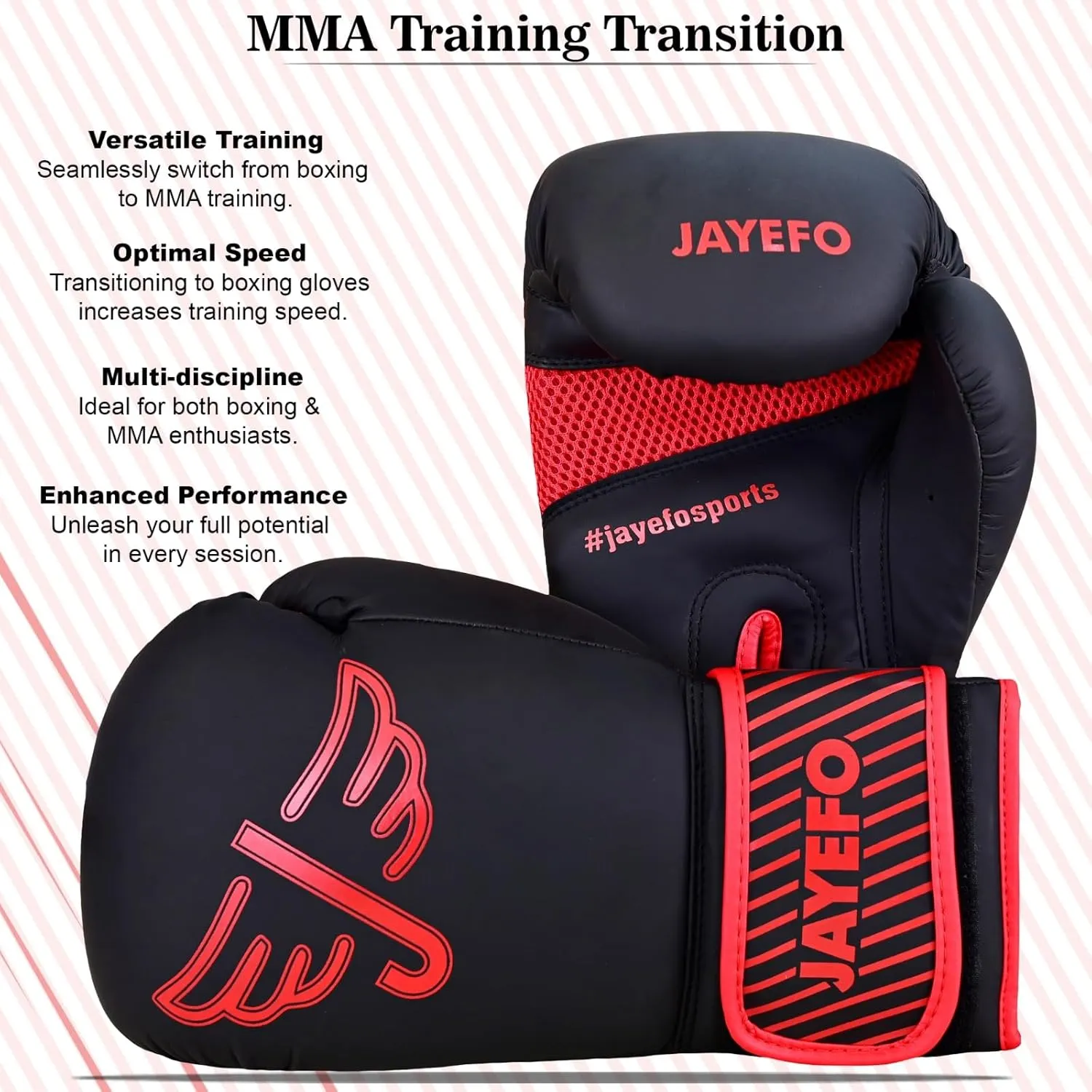 Jayefo R-58 Boxing Gloves | Unisex Pro Training for Kickboxing, MMA, Muay Thai | Heavy Punching Bag Gloves, Focus Pad Mitts | Ventilated Palm