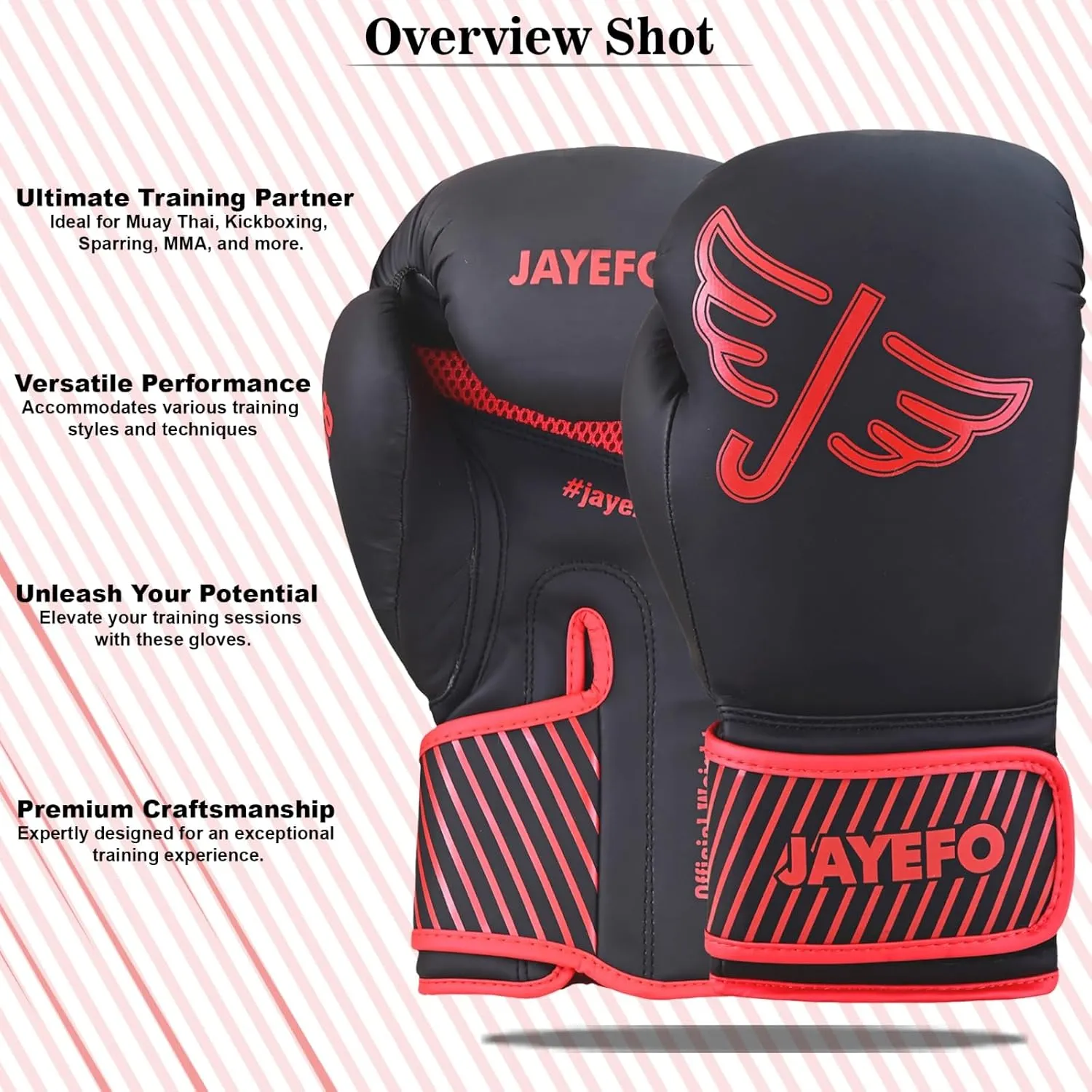 Jayefo R-58 Boxing Gloves | Unisex Pro Training for Kickboxing, MMA, Muay Thai | Heavy Punching Bag Gloves, Focus Pad Mitts | Ventilated Palm