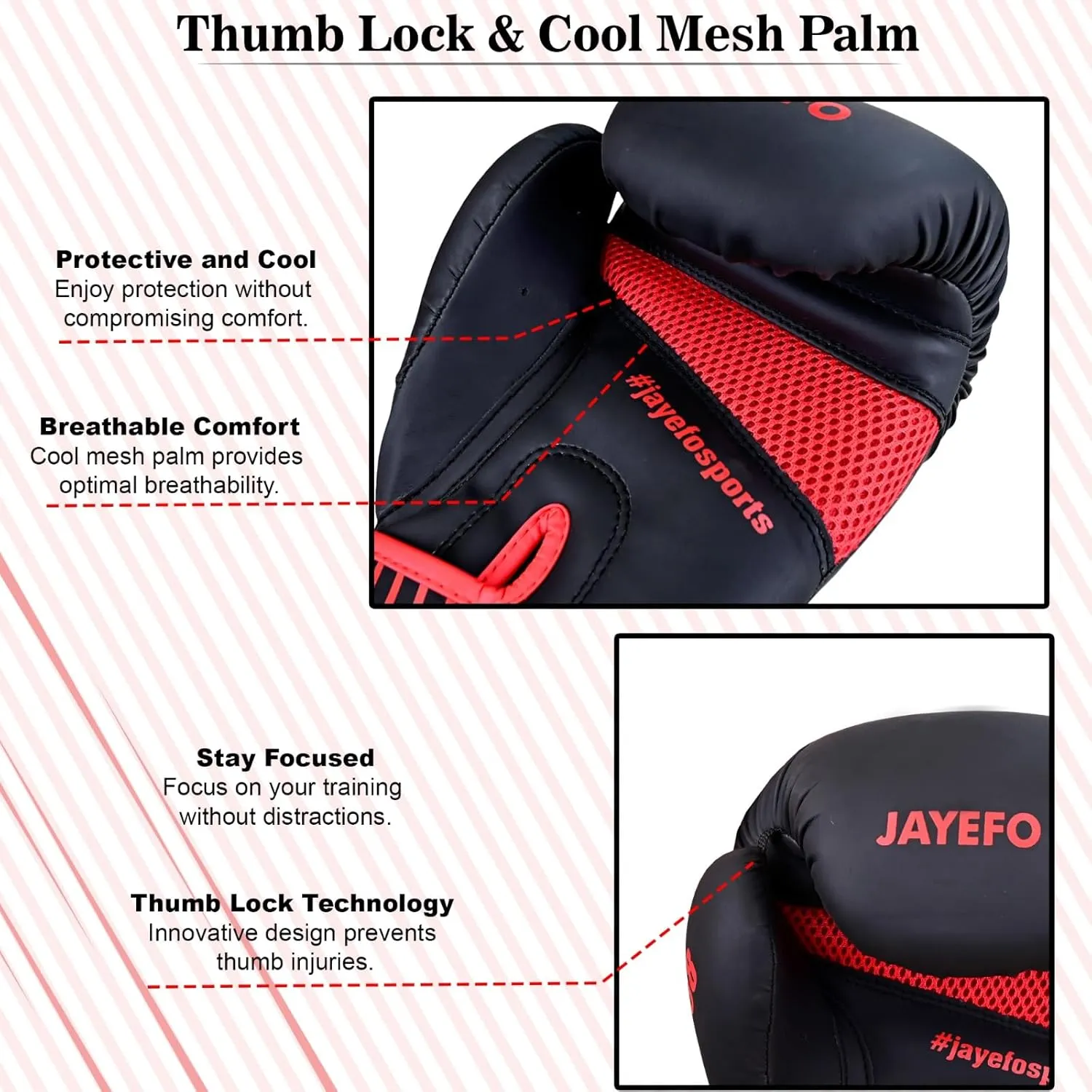 Jayefo R-58 Boxing Gloves | Unisex Pro Training for Kickboxing, MMA, Muay Thai | Heavy Punching Bag Gloves, Focus Pad Mitts | Ventilated Palm