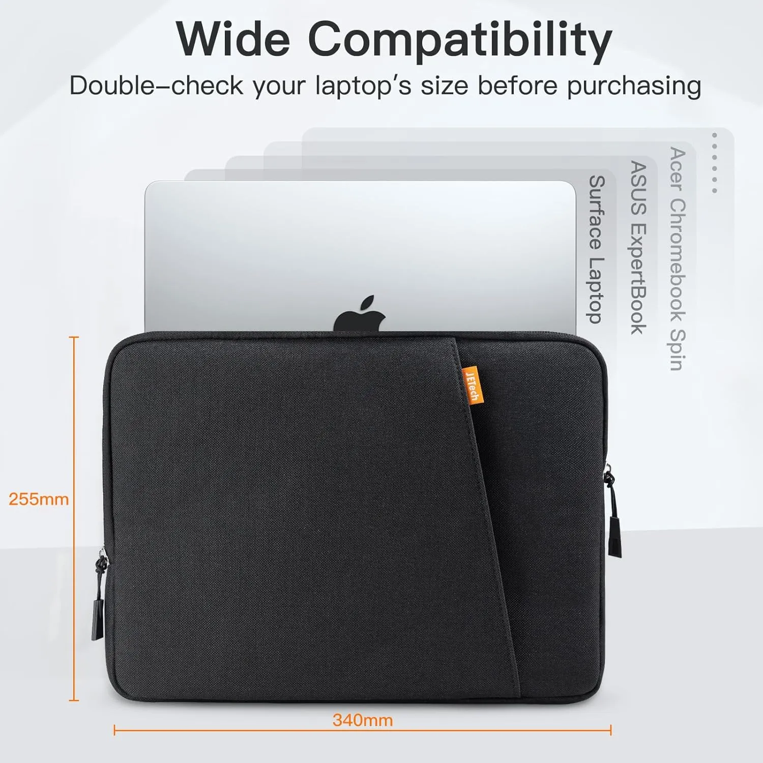 JETech Laptop Sleeve for 13-14Inch MacBook Air/Pro (M4/M3/M2/M1) 2021-2025, 13-13.6 Inch Notebook, Waterproof Shock Resistant Bag Case with Accessory Pocket (Black)