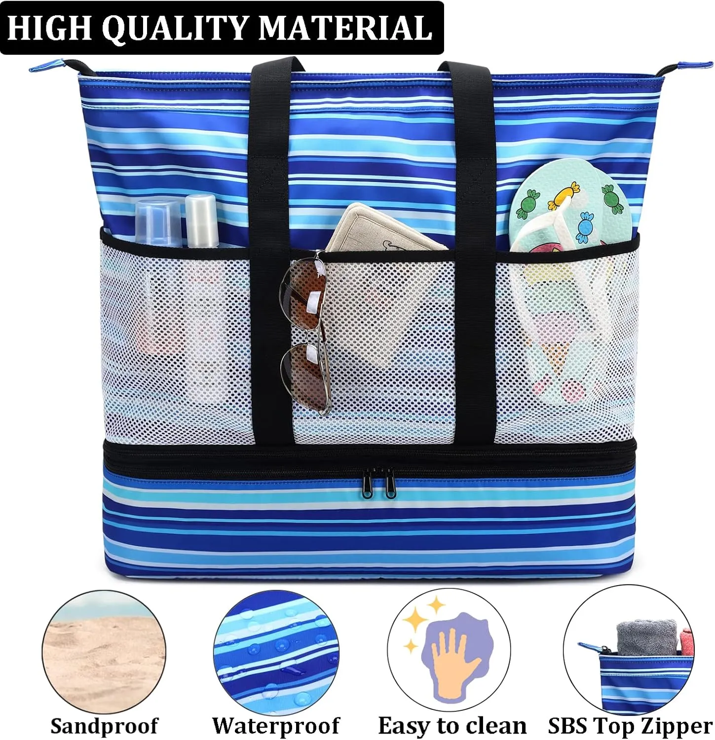 JIANYA Beach Bag Women Waterproof Sandproof Beach Tote Bags with Cooler Top Zipper Large Totes for Pool Travel Daily