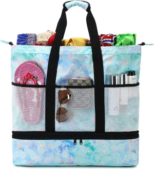 JIANYA Beach Bag Women Waterproof Sandproof Beach Tote Bags with Cooler Top Zipper Large Totes for Pool Travel Daily