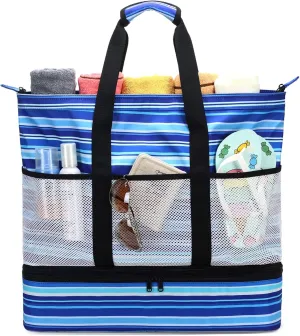 JIANYA Beach Bag Women Waterproof Sandproof Beach Tote Bags with Cooler Top Zipper Large Totes for Pool Travel Daily