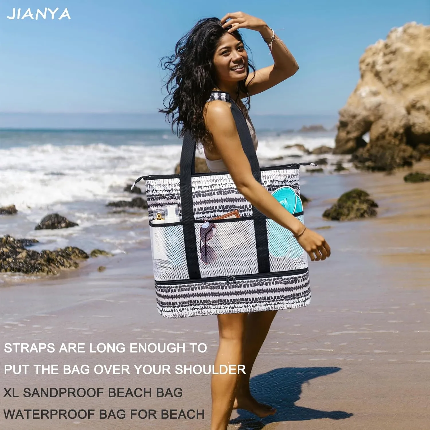 JIANYA Beach Bag XL Women Waterproof Beach Tote Pool Bags with Cooler Sandproof Beach Essentials for Beach Vacation Travel