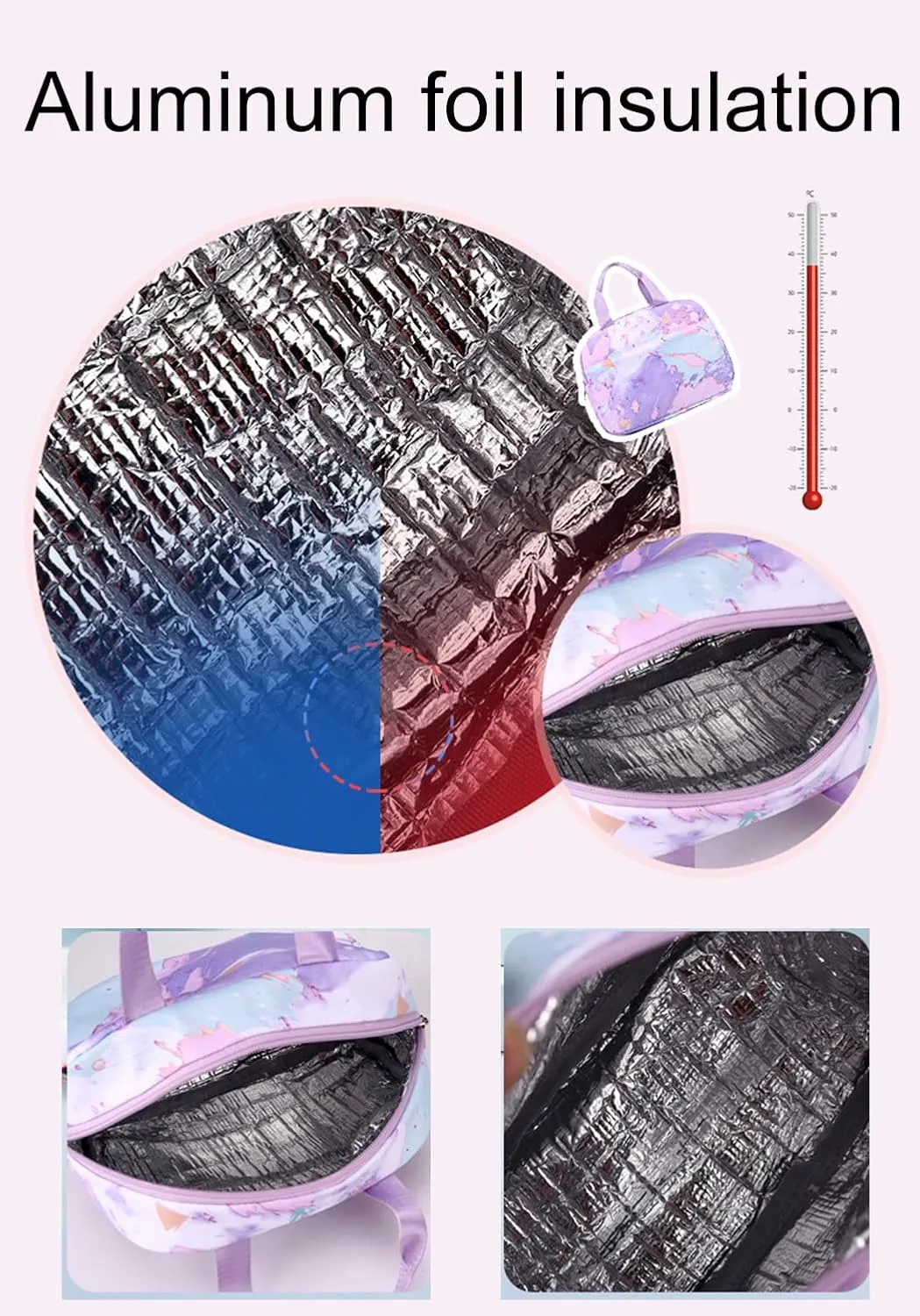 JiaYou Junior Middle School 3Pcs Backpack Sets High School Laptop Bag Marble pattern Daypack with Lunch bag(Purple,34 Liters)
