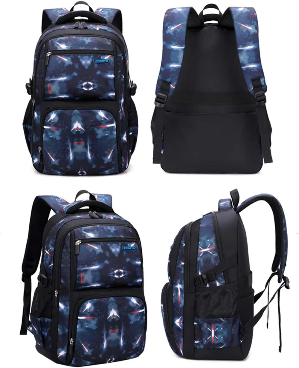 JiaYou Space Pattern Galaxy Backpack Boys Primary Junior Middle School Daypack Men High Middle School Laptop Bag(Star-Blue,3Pcs Backpack Set)