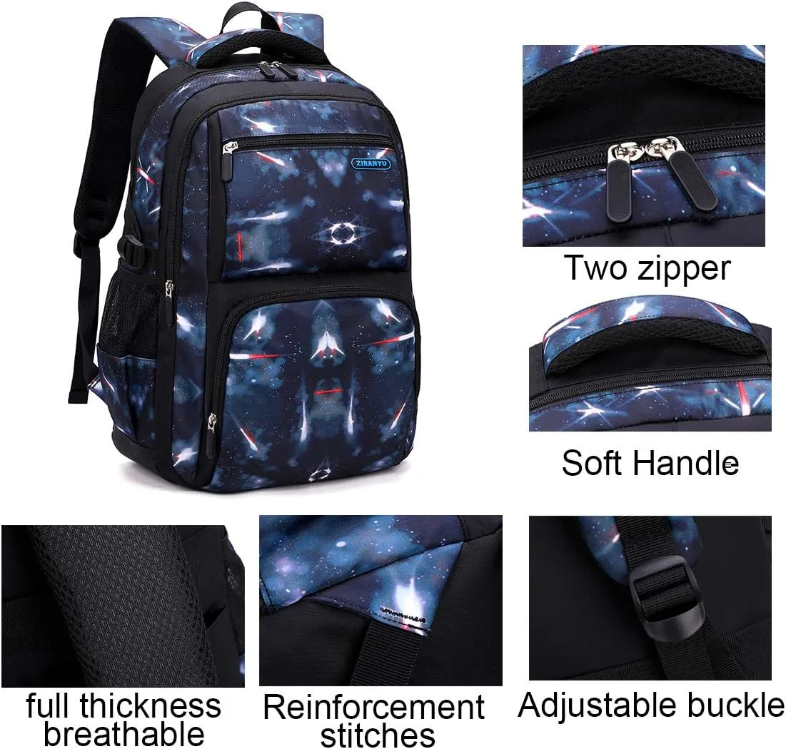 JiaYou Space Pattern Galaxy Backpack Boys Primary Junior Middle School Daypack Men High Middle School Laptop Bag(Star-Blue,3Pcs Backpack Set)