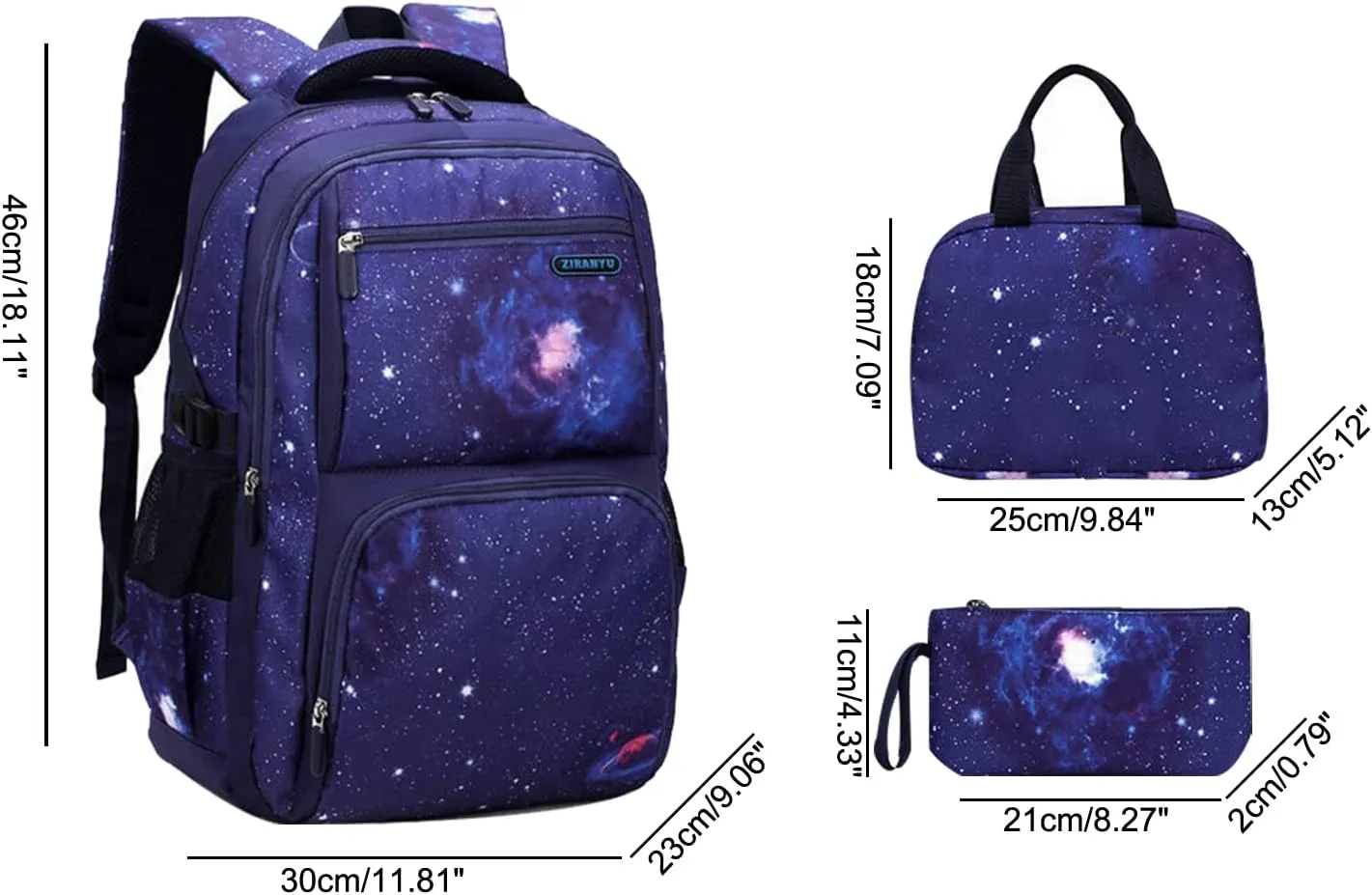 JiaYou Space Pattern Galaxy Backpack Boys Primary Junior Middle School Daypack Men High Middle School Laptop Bag(Star-Blue,3Pcs Backpack Set)