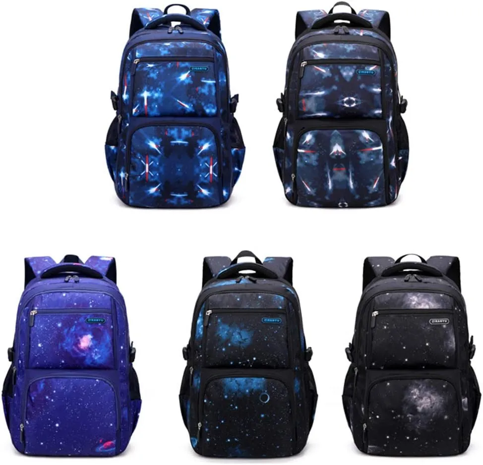 JiaYou Space Pattern Galaxy Backpack Boys Primary Junior Middle School Daypack Men High Middle School Laptop Bag(Star-Blue,3Pcs Backpack Set)