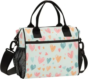 JIPONI Love Chalk Painting Insulated Lunch Bag for Women, Lunch Box With Adjustable Shoulder Belt Cooler Tote Bags For Work, Camping, Picnic