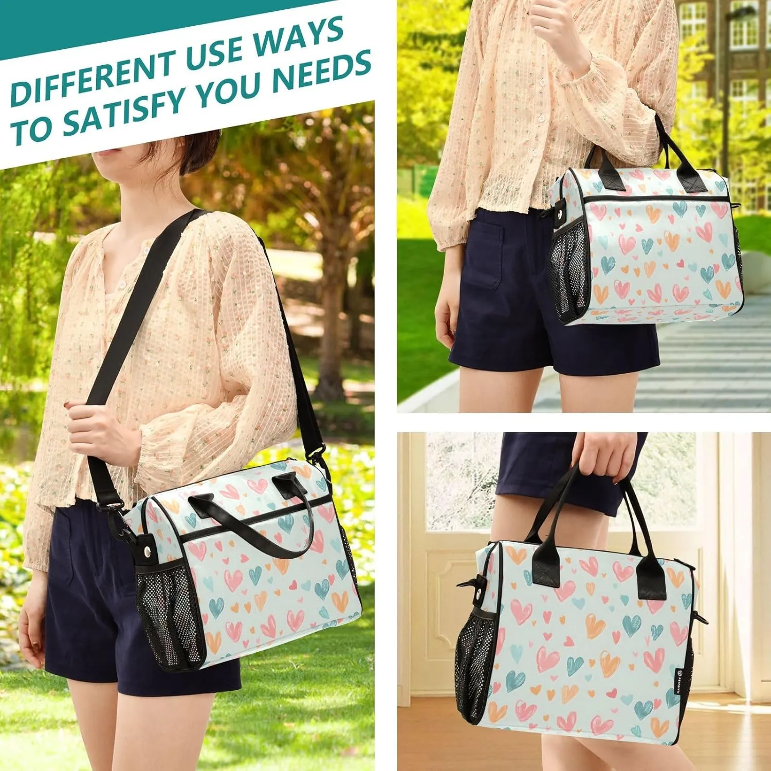 JIPONI Love Chalk Painting Insulated Lunch Bag for Women, Lunch Box With Adjustable Shoulder Belt Cooler Tote Bags For Work, Camping, Picnic