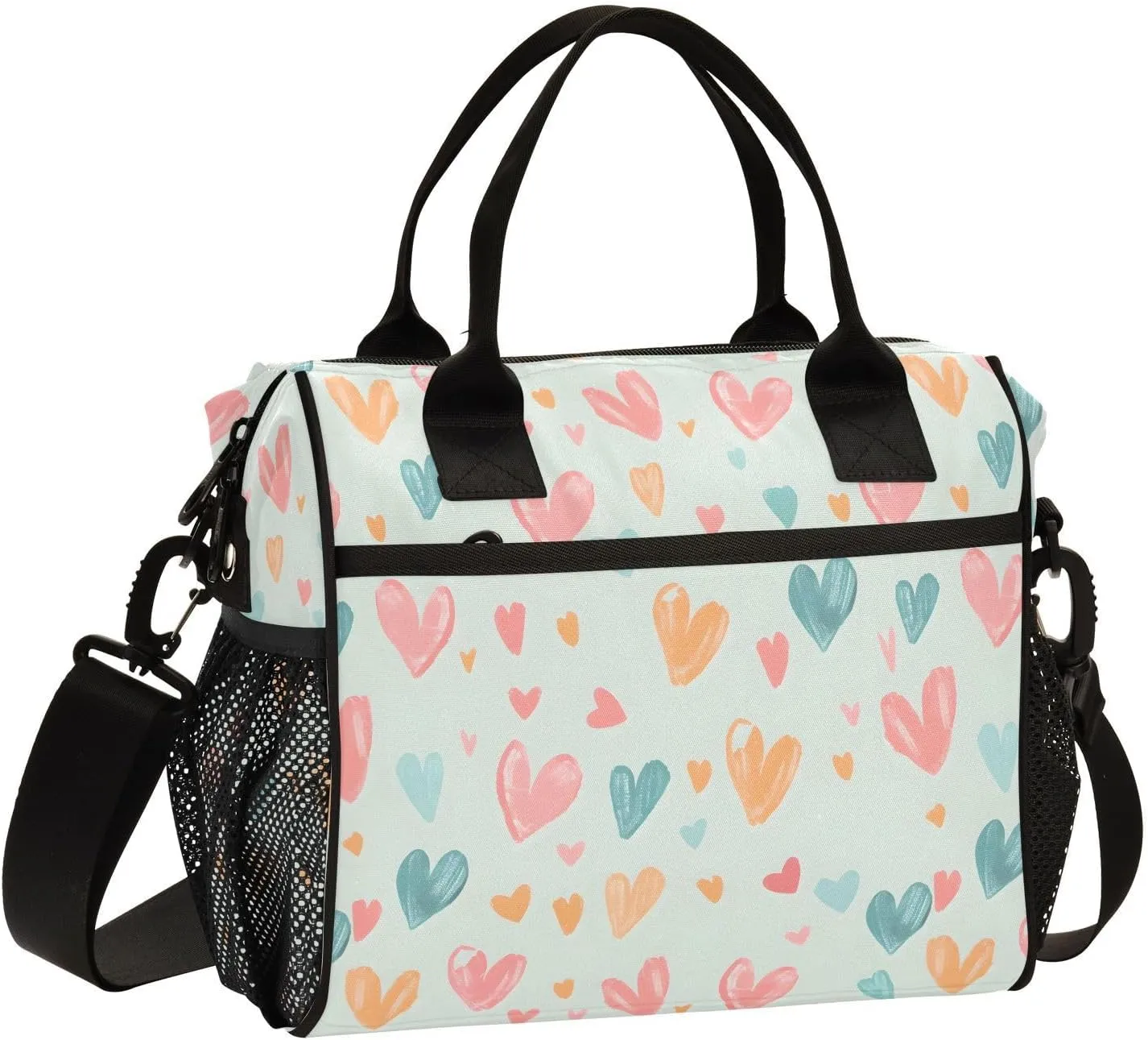 JIPONI Love Chalk Painting Insulated Lunch Bag for Women, Lunch Box With Adjustable Shoulder Belt Cooler Tote Bags For Work, Camping, Picnic