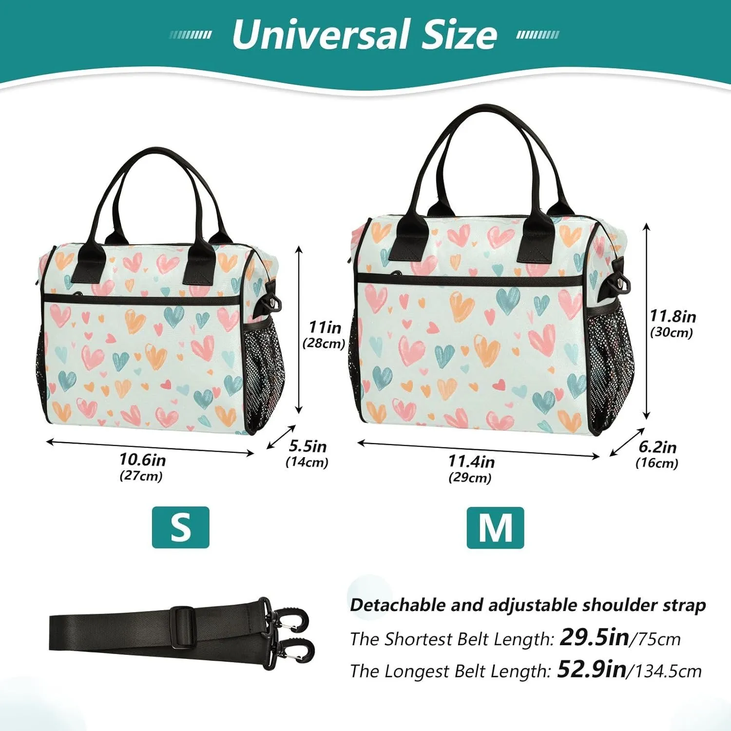 JIPONI Love Chalk Painting Insulated Lunch Bag for Women, Lunch Box With Adjustable Shoulder Belt Cooler Tote Bags For Work, Camping, Picnic