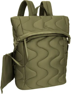 Joan & David 18 Inch Puffer Nylon Wave Quilted Foldover Workbook Backpack (Olive)