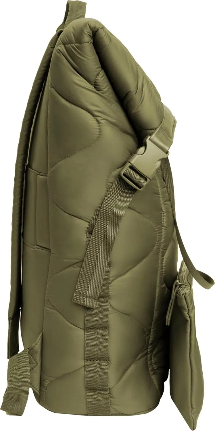 Joan & David 18 Inch Puffer Nylon Wave Quilted Foldover Workbook Backpack (Olive)