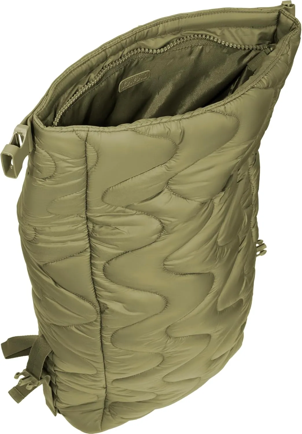 Joan & David 18 Inch Puffer Nylon Wave Quilted Foldover Workbook Backpack (Olive)