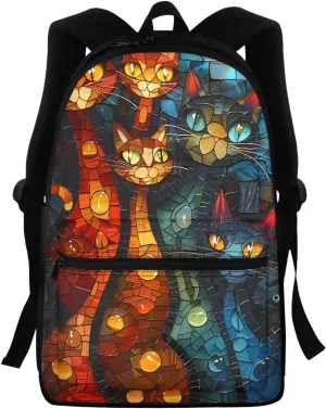 JooMeryer Galaxy Cat Print Backpack Bags for Boys Girls Kids Aniaml School Bags Casual Shoulder Bag Travel Daypack Knapsack,Art Geometry Cat 1
