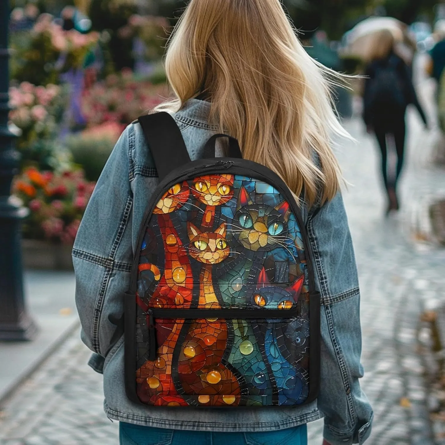 JooMeryer Galaxy Cat Print Backpack Bags for Boys Girls Kids Aniaml School Bags Casual Shoulder Bag Travel Daypack Knapsack,Art Geometry Cat 1