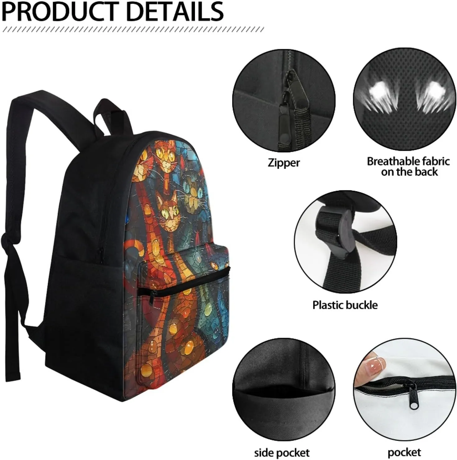JooMeryer Galaxy Cat Print Backpack Bags for Boys Girls Kids Aniaml School Bags Casual Shoulder Bag Travel Daypack Knapsack,Art Geometry Cat 1
