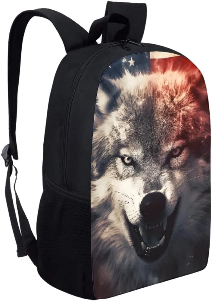 JooMeryer Kids Cool Wolf Backpack for Boys Mens Large Capacity Laptop Book Bags Knapsack Travel Daypack School Bag,Anger Wolf