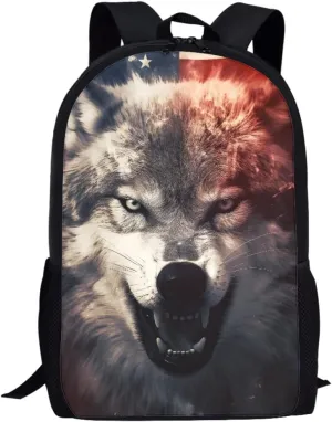 JooMeryer Kids Cool Wolf Backpack for Boys Mens Large Capacity Laptop Book Bags Knapsack Travel Daypack School Bag,Anger Wolf