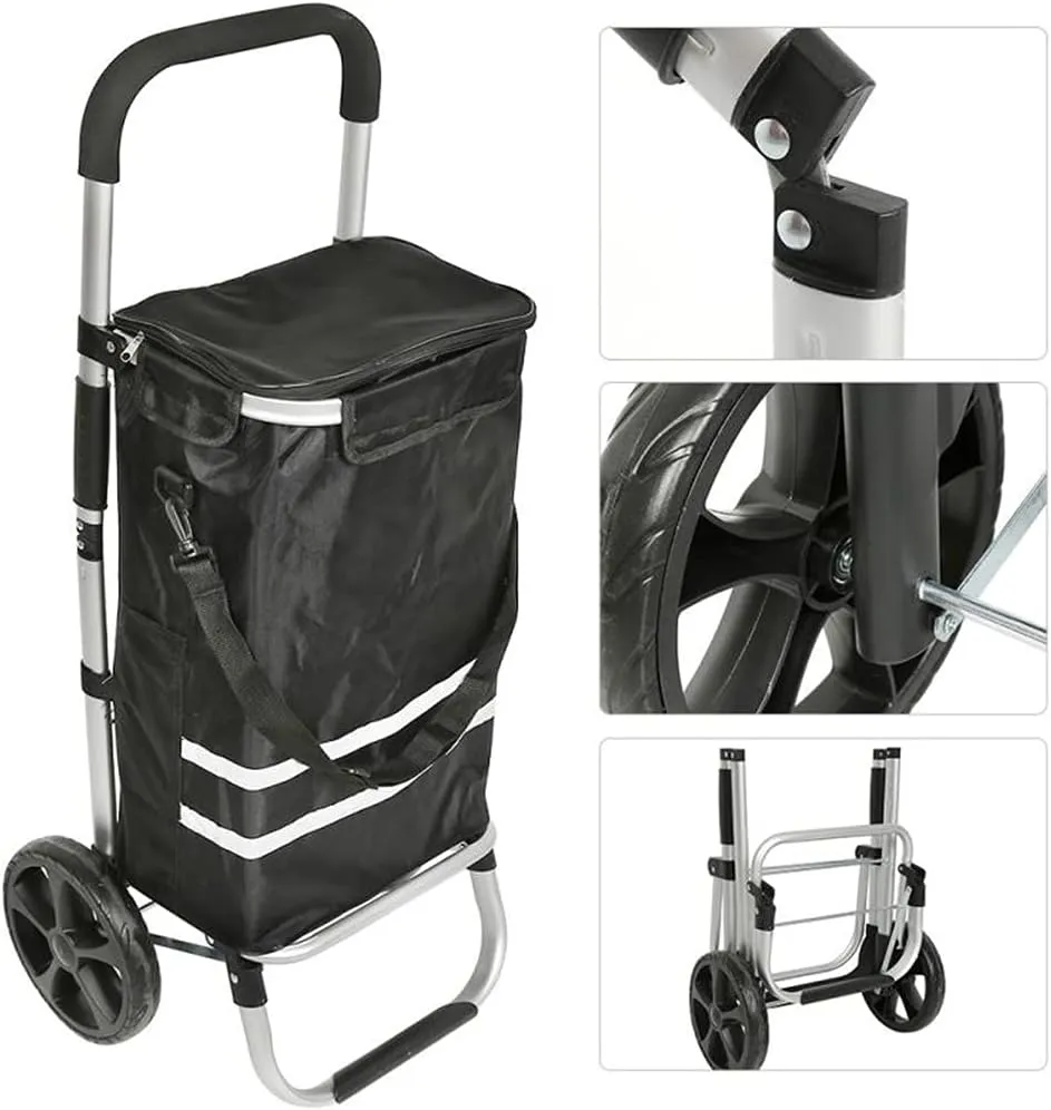 JSEIAJB 35l Shopping Trolley Cart Tote Shoulder Bag Foldable Reusable Waterproof Bags Organizer Adjustable(D)