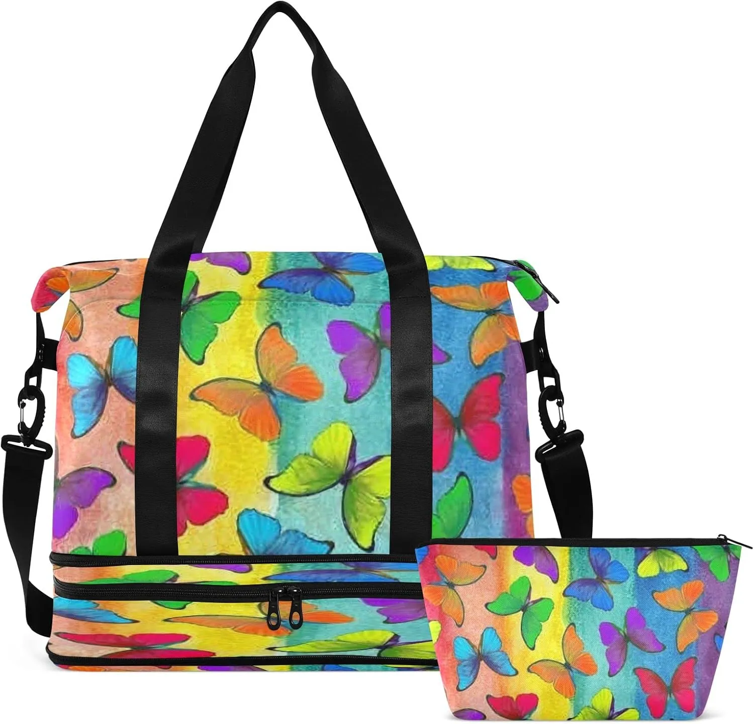 JSTEL Sport Tote Bag for Women,Gym Bag Pattern Duffle Bag with Shoe Compartment and Wet Pocket,Ladies Beach Bag Overnight Bag