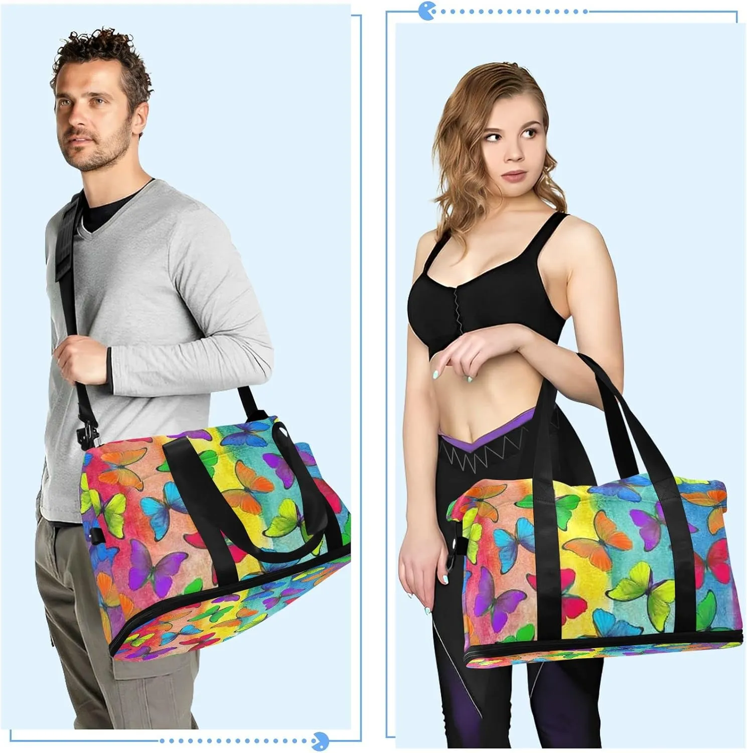 JSTEL Sport Tote Bag for Women,Gym Bag Pattern Duffle Bag with Shoe Compartment and Wet Pocket,Ladies Beach Bag Overnight Bag