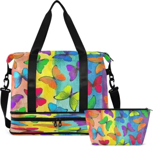 JSTEL Sport Tote Bag for Women,Gym Bag Pattern Duffle Bag with Shoe Compartment and Wet Pocket,Ladies Beach Bag Overnight Bag