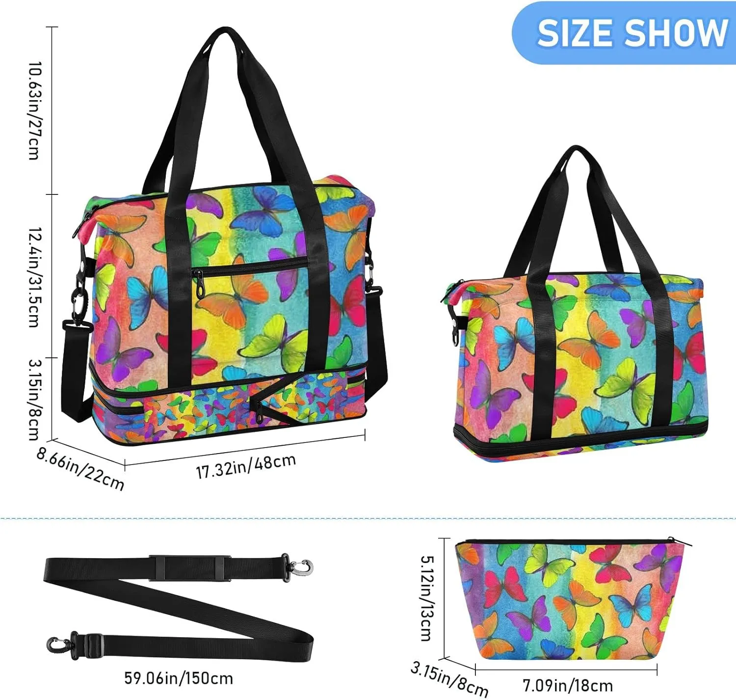 JSTEL Sport Tote Bag for Women,Gym Bag Pattern Duffle Bag with Shoe Compartment and Wet Pocket,Ladies Beach Bag Overnight Bag