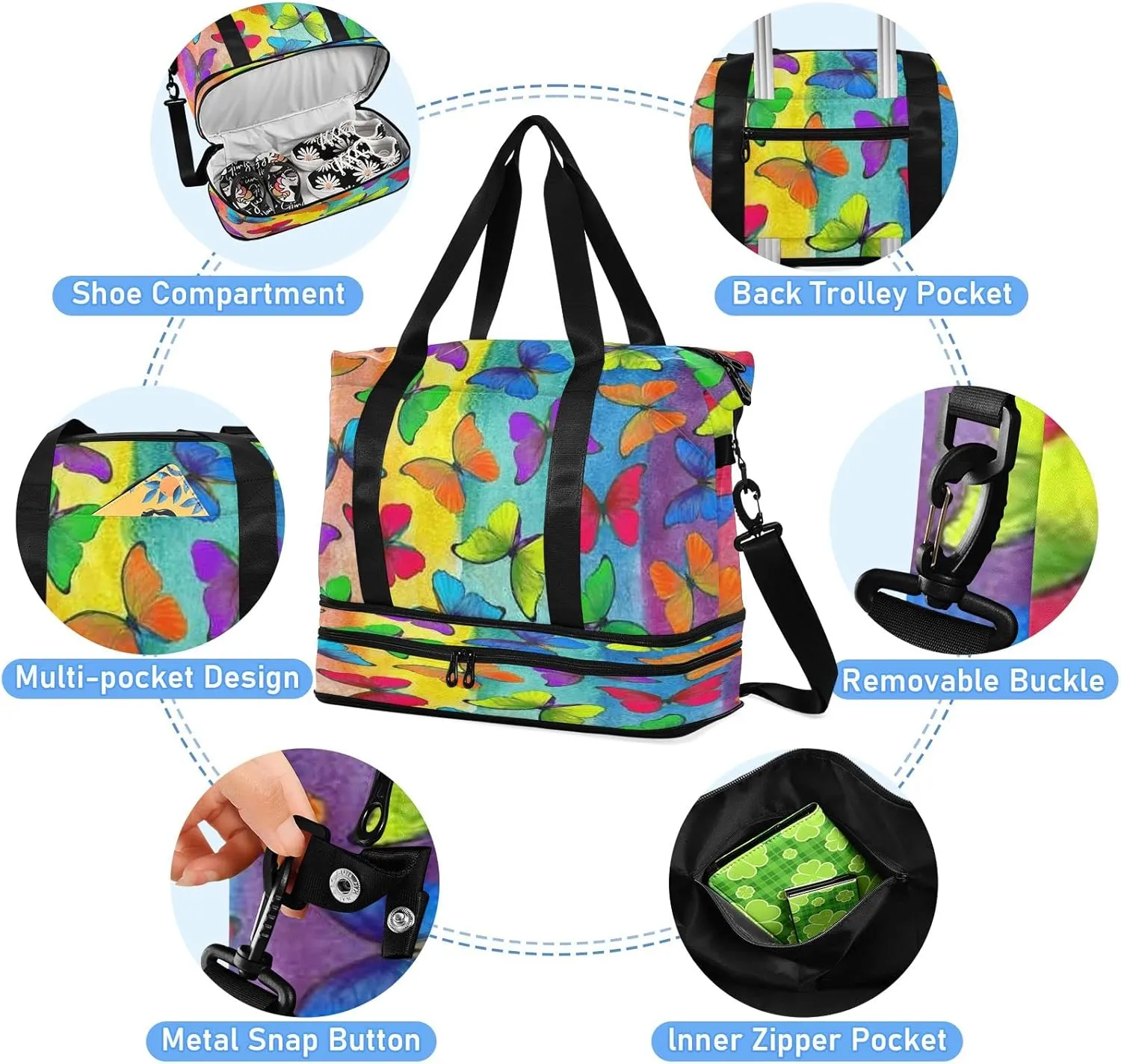 JSTEL Sport Tote Bag for Women,Gym Bag Pattern Duffle Bag with Shoe Compartment and Wet Pocket,Ladies Beach Bag Overnight Bag