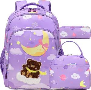 Jumpopack Cute Bear Backpack for Girls Kids School Bag Bookbag for Kindergarten Preschool Girls Backpack with Lunch Box and Penci Case