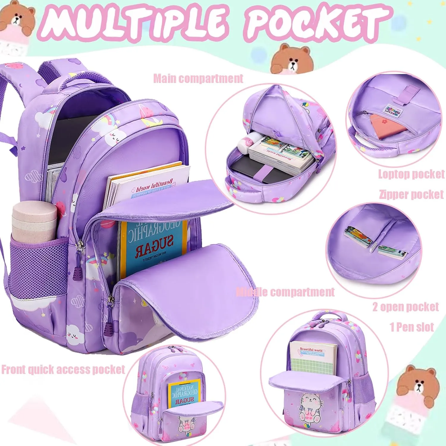 Jumpopack Cute Bear Backpack for Girls Kids School Bag Bookbag for Kindergarten Preschool Girls Backpack with Lunch Box and Penci Case
