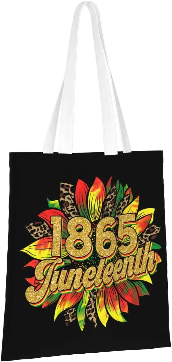 Juneteenth Black Month Lip Kiss Sunflower Tote Bag Reusable Shoulder Tote Bag For Women Lady Vacation, Shopping, Work