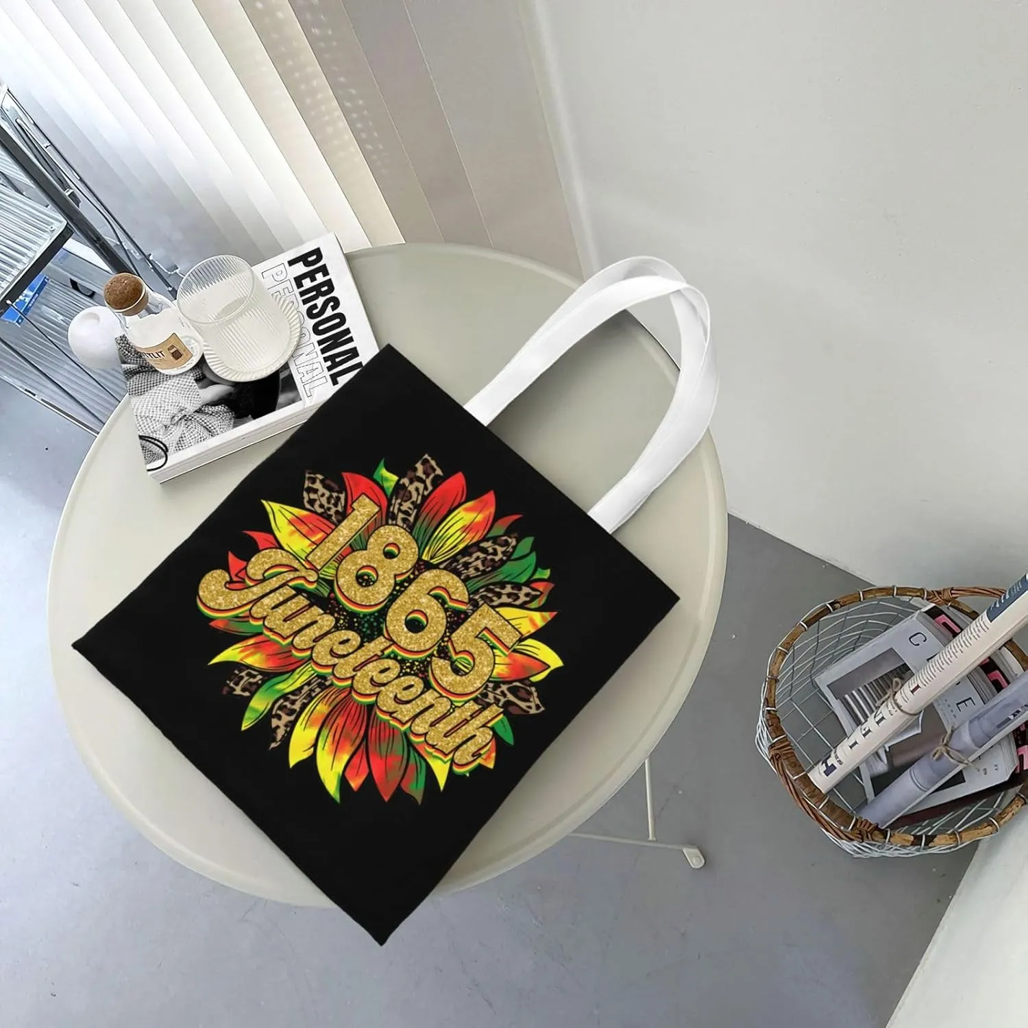 Juneteenth Black Month Lip Kiss Sunflower Tote Bag Reusable Shoulder Tote Bag For Women Lady Vacation, Shopping, Work