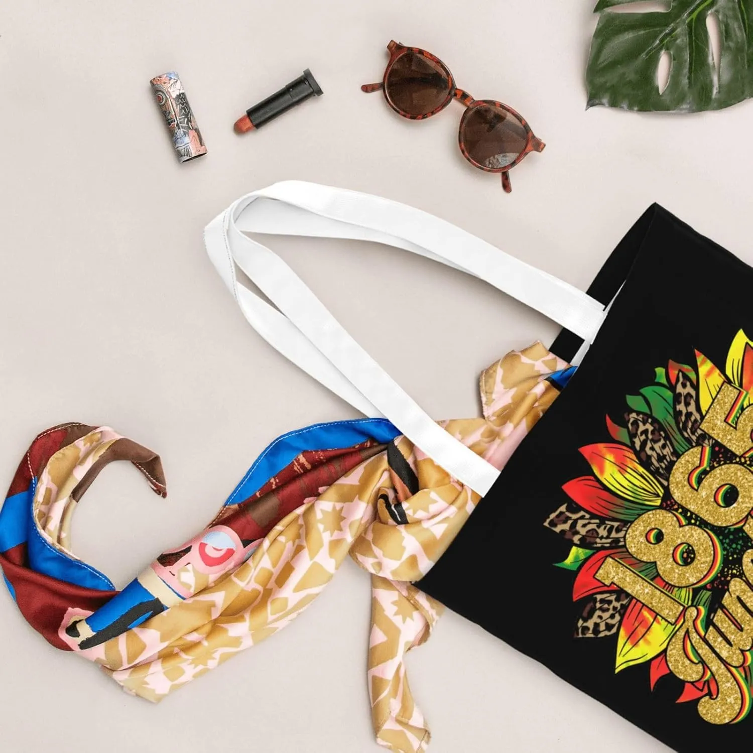Juneteenth Black Month Lip Kiss Sunflower Tote Bag Reusable Shoulder Tote Bag For Women Lady Vacation, Shopping, Work