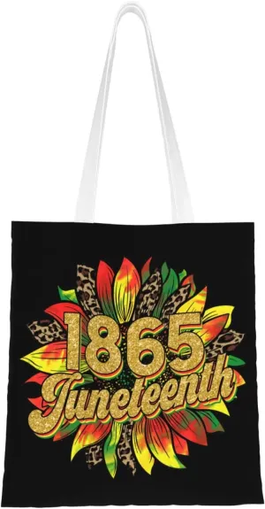 Juneteenth Black Month Lip Kiss Sunflower Tote Bag Reusable Shoulder Tote Bag For Women Lady Vacation, Shopping, Work