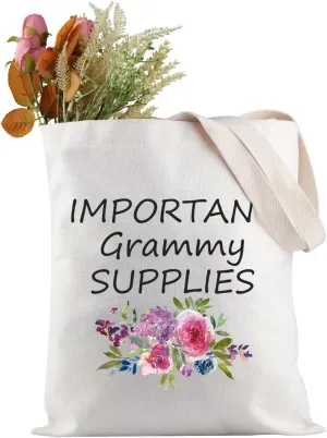 JXGZSO Important Grammy Supplies Tote Bag Grammy Gift Grandmother Gift Best Grandma Ever Gift Mother’s Day Gift