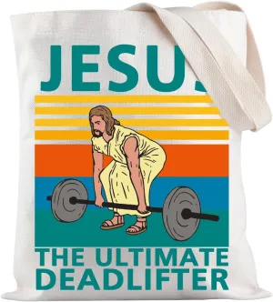 JXGZSO Religious Faith Gym Merch Jesus the Ultimate Deadlifter Shoulder Bag Christian Gift Weightlifter Gift Gym Lovers Gift