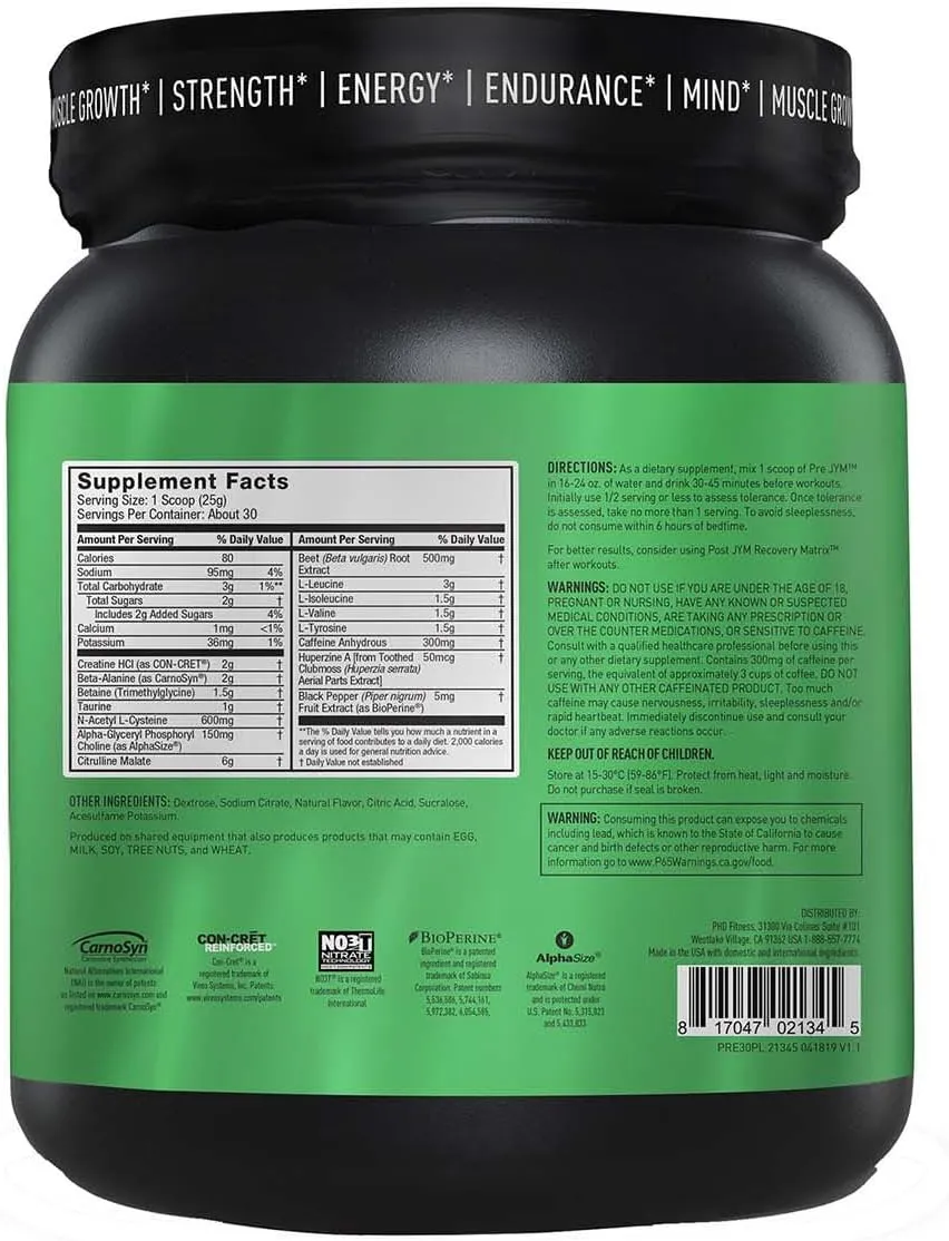 JYM Supplement Science Pre JYM Pink Lemonade Pre Workout Powder for Men & Women, BCAAs, Nootropics, Creatine HCI, Citrulline, Beta-Alanine, Betaine, Taurine, Huperzine, 30 Servings