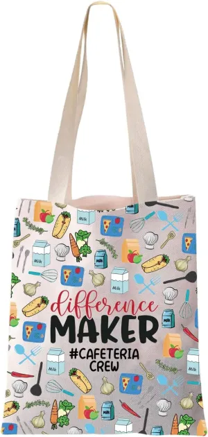 JYTAPP Difference Maker Cafeteria Crew Canvas Tote Bag Cafeteria Worker Gift Lunch Lady Gift