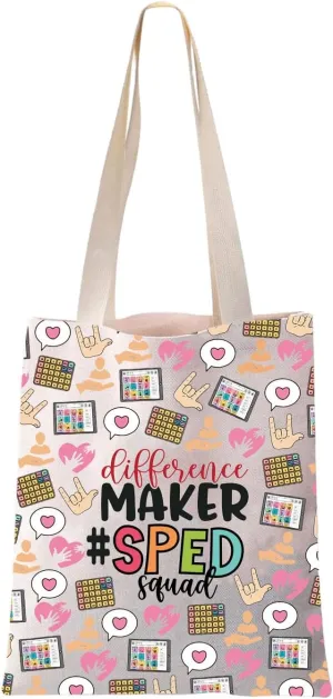 JYTAPP SPED Squad Tote Bag Difference Maker SPED Teacher Gift Special Education Teacher Gift Autism Teacher Appreciate Gifts