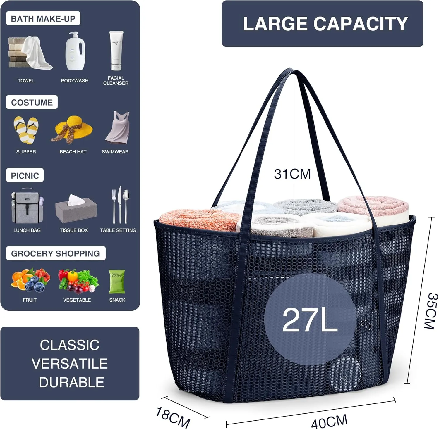 KALIDI FANCY FOREST Beach Mesh Tote Bag, Womens Shoulder handbag MAX 27L Grocery Bag