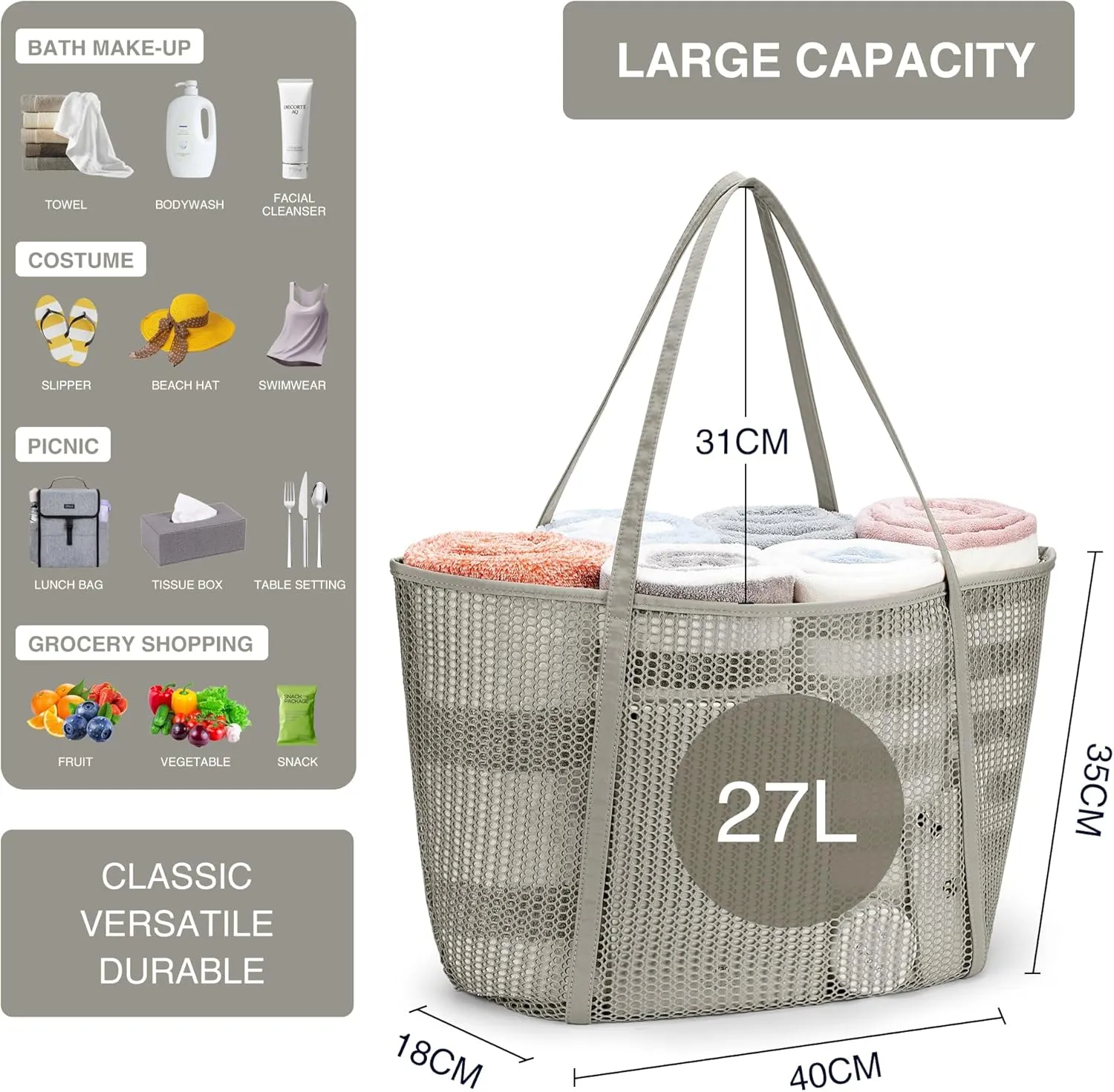 KALIDI FANCY FOREST Beach Mesh Tote Bag, Womens Shoulder handbag MAX 27L Grocery Bag